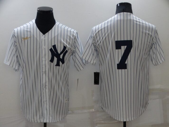 Men’s New York Yankees #7 Mickey Mantle No Name White Throwback Stitched MLB Cool Base Nike Jersey