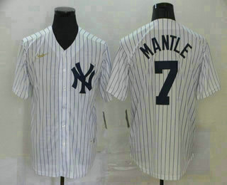 Men’s New York Yankees #7 Mickey Mantle White Throwback Stitched MLB Cool Base Nike Jersey