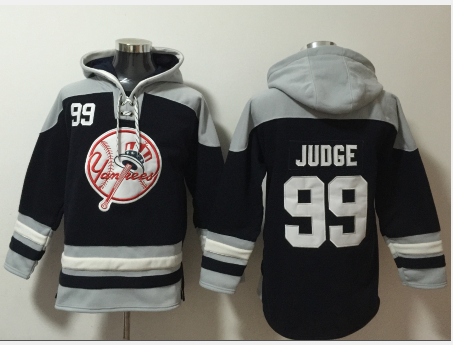 Men’s New York Yankees #99 Aaron Judge Navy Blue Ageless Must Have Lace Up Pullover Hoodie