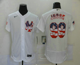 Men’s New York Yankees #99 Aaron Judge White USA Flag Stitched MLB Flex Base Nike Jersey