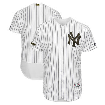 Men’s New York Yankees Blank Majestic White 2018 Memorial Day Authentic Collection Flex Base Team Jersey