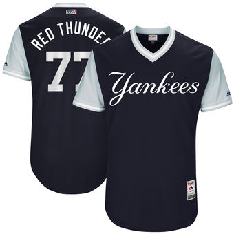 Men’s New York Yankees Clint Frazier Red Thunder Majestic Navy 2017 Players Weekend Authentic Jersey