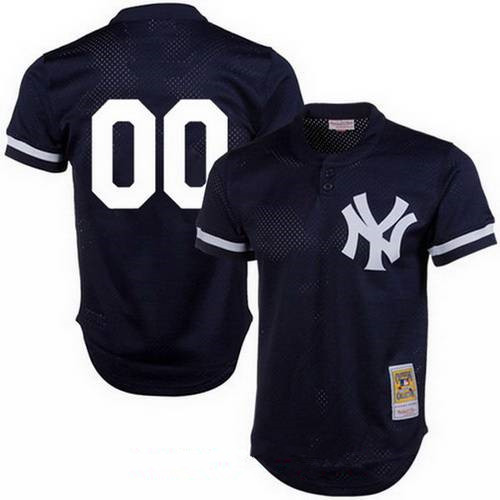 Men’s New York Yankees Navy Blue Mesh Batting Practice Throwback Majestic Cooperstown Collection Custom Baseball Jersey