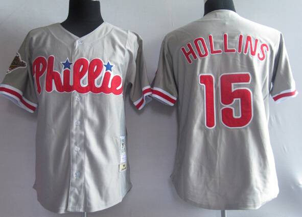 Men’s Philadelphia Phillies #15 Dave Hollins Gray Mitchell & Ness Throwback Jersey