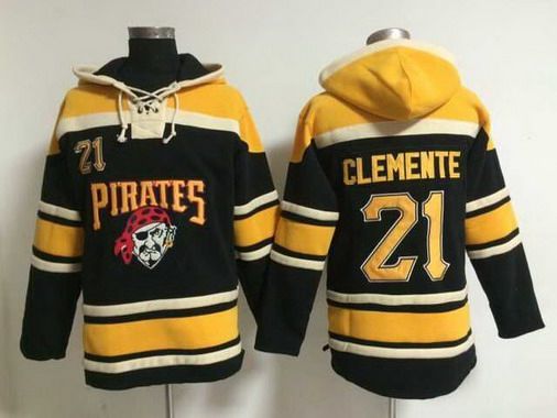 Men’s Pittsburgh Pirates #21 Roberto Clemente Retired Player Alternate Black MLB Hoodie