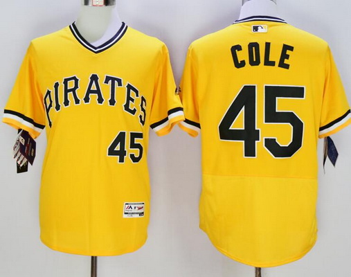 Men’s Pittsburgh Pirates #45 Gerrit Cole Yellow Flexbase 2016 MLB Player Jersey
