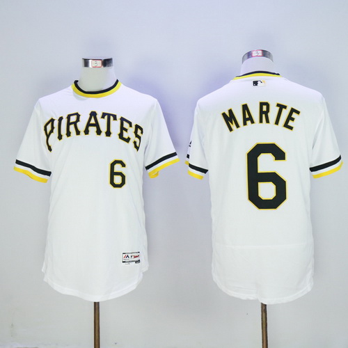 Men’s Pittsburgh Pirates #6 Starling Marte White Pullover 2016 Flexbase Majestic Baseball Jersey