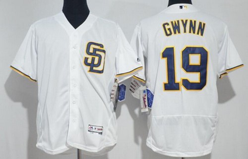 Men’s San Diego Padres #19 Tony Gwynn Retired White Home Stitched MLB 2016 Majestic Flex Base Jersey