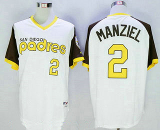 Men’s San Diego Padres #2 Johnny Manziel White Stitched MLB Majestic Cooperstown Cool Base Jersey