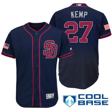 Men’s San Diego Padres #27 Matt Kemp Navy Blue Stars & Stripes Fashion Independence Day Stitched MLB Majestic Cool Base Jersey