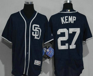 Men’s San Diego Padres #27 Matt Kemp Navy Blue Stitched MLB 2016 Majestic Flex Base Jersey