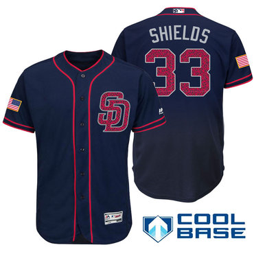 Men’s San Diego Padres #33 James Shields Navy Blue Stars & Stripes Fashion Independence Day Stitched MLB Majestic Cool Base Jersey