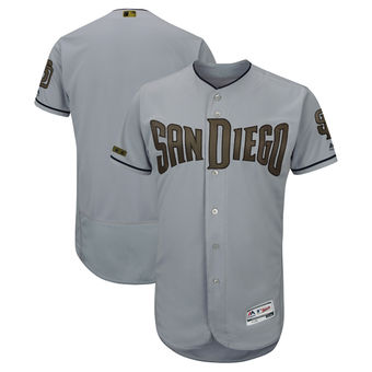 Men’s San Diego Padres Blank Majestic Gray 2018 Memorial Day Authentic Collection Flex Base Team Jersey