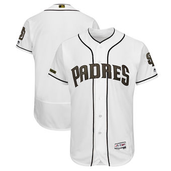 Men’s San Diego Padres Blank Majestic White 2018 Memorial Day Authentic Collection Flex Base Team Jersey