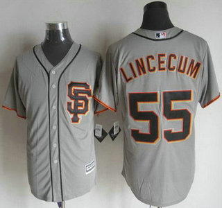 Men’s San Francisco Giants #55 Tim Lincecum Alternate Gray SF 2015 MLB Cool Base Jersey