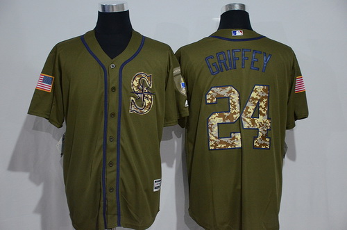 Men’s Seattle Mariners #24 Ken Griffey Jr. Retired Green Salute to Service Majestic Baseball Jersey