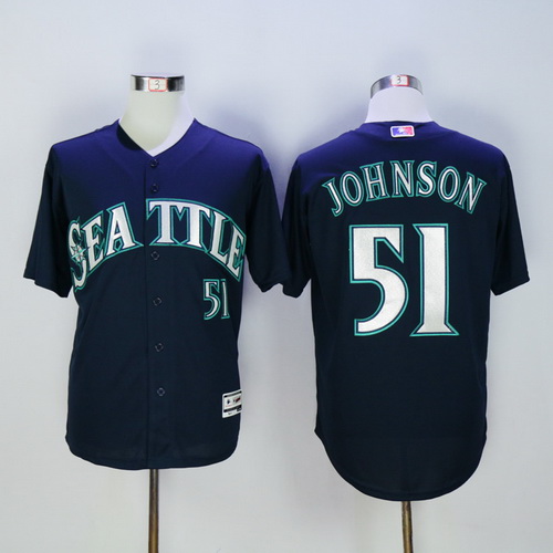 Men’s Seattle Mariners #51 Randy Johnson Retired Navy Blue 2015 MLB Cool Base Jersey