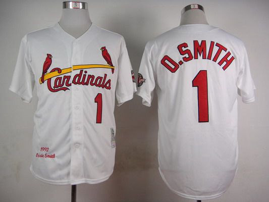 Men’s St. Louis Cardinals #1 Ozzie Smith 1992 White Mitchell & Ness Throwback Jersey