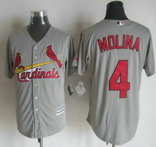 Men’s St. Louis Cardinals #4 Yadier Molina Away Gray 2015 MLB Cool Base Jersey