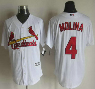 Men’s St. Louis Cardinals #4 Yadier Molina Home White 2015 MLB Cool Base Jersey