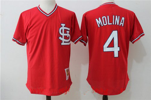 Men’s St. Louis Cardinals #4 Yadier Molina Red Throwback Mesh Batting Practice Stitched MLB Mitchell & Ness Jersey