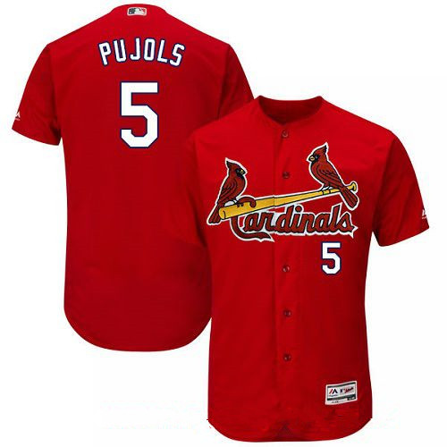 Men’s St. Louis Cardinals #5 Albert Pujols Red Alternate Stitched MLB Majestic Flex Base Jersey