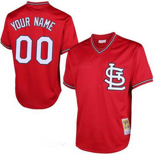 Men’s St. Louis Cardinals Red Mesh Batting Practice Throwback Majestic Cooperstown Collection Custom Baseball Jersey