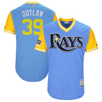 Men’s Tampa Bay Rays 39 Kevin Kiermaier Outlaw Majestic Light Blue 2018 Players’ Weekend Authentic Jersey