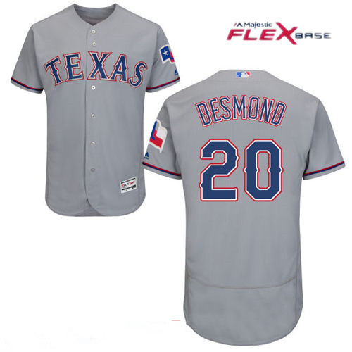 Men’s Texas Rangers #20 Ian Desmond Gray Road 2016 Flex Base Majestic Stitched MLB Jersey