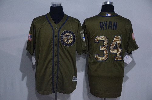 Men’s Texas Rangers #34 Nolan Ryan Retired Green Salute to Service Cool Base Stitched MLB Jersey