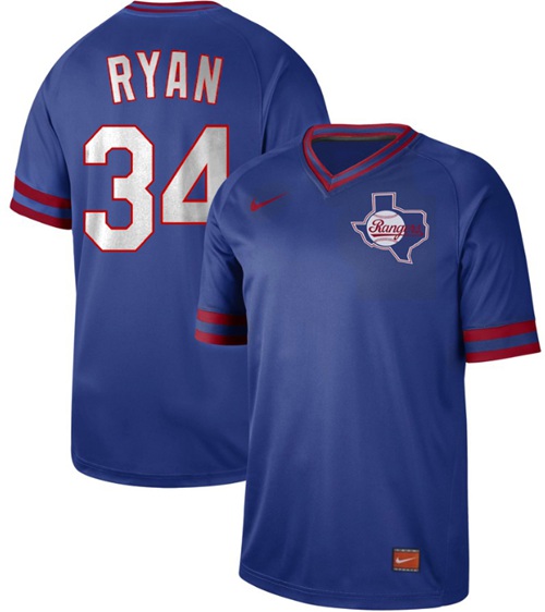 Men’s Texas Rangers #34 Nolan Ryan Royal Authentic Cooperstown Collection Stitched Baseball Jersey
