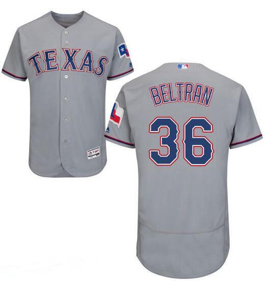 Men’s Texas Rangers #36 Carlos Beltran Gray Road 2016 Flex Base Majestic Stitched MLB Jersey