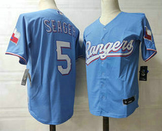 Men’s Texas Rangers #5 Corey Seager Light Blue Stitched MLB Cool Base Nike Jersey