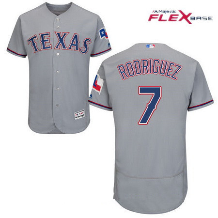 Men’s Texas Rangers #7 Ivan Rodriguez Retired Gray Stitched MLB Majestic Flex Base Jersey