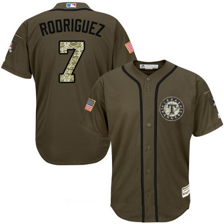 Men’s Texas Rangers #7 Ivan Rodriguez Retired Green Salute To Service Stitched MLB Majestic Cool Base Jersey