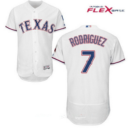 Men’s Texas Rangers #7 Ivan Rodriguez Retired White Stitched MLB Majestic Flex Base Jersey