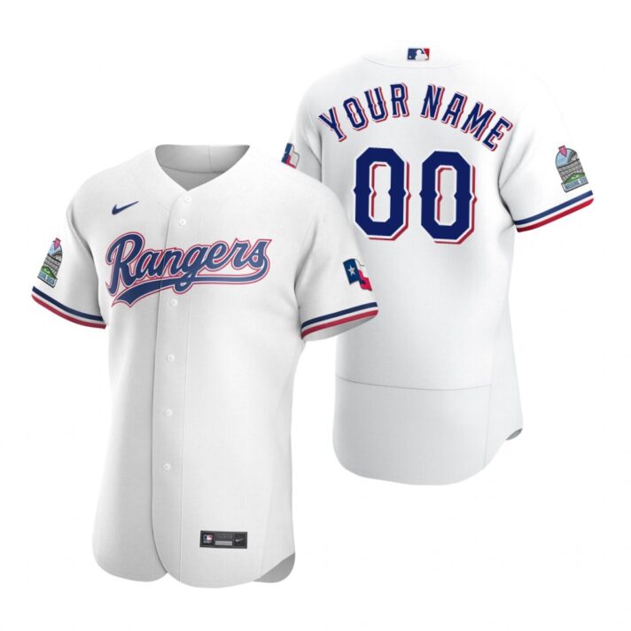 Men’s Texas Rangers Custom Nike White Stitched MLB Flex Base 2020 Home Jersey