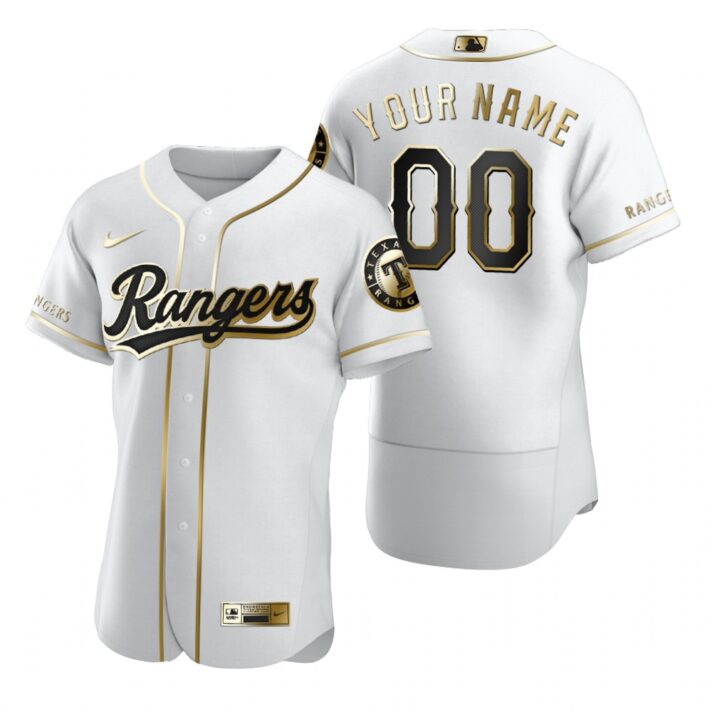 Men’s Texas Rangers Custom Nike White Stitched MLB Flex Base Golden Edition Jersey