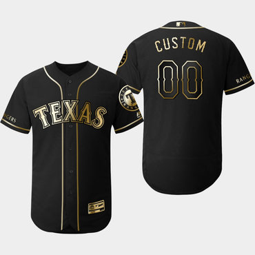 Men’s Texas Rangers Customized Black Gold Flexbase Jersey