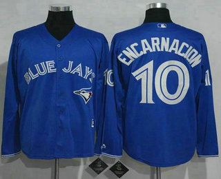 Men’s Toronto Blue Jays #10 Edwin Encarnacion Blue Alternate Long Sleeve New Cool Base Jersey
