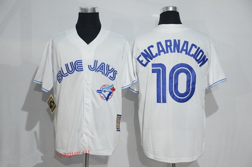 Men’s Toronto Blue Jays #10 Edwin Encarnacion White Majestic Cool Base Cooperstown Collection Jersey