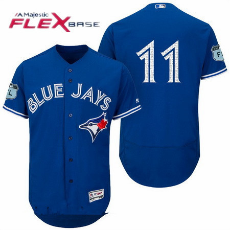Men’s Toronto Blue Jays #11 Kevin Pillar Blue No Name 2017 Spring Training Stitched MLB Majestic Flex Base Jersey