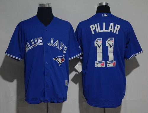 Men’s Toronto Blue Jays #11 Kevin Pillar Royal Blue Team Logo Ornamented Stitched MLB Majestic Cool Base Jersey