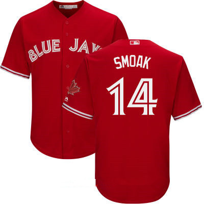 Men’s Toronto Blue Jays #14 Justin Smoak Red Stitched MLB 2017 Majestic Cool Base Jersey