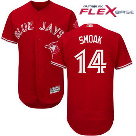 Men’s Toronto Blue Jays #14 Justin Smoak Red Stitched MLB 2017 Majestic Flex Base Jersey