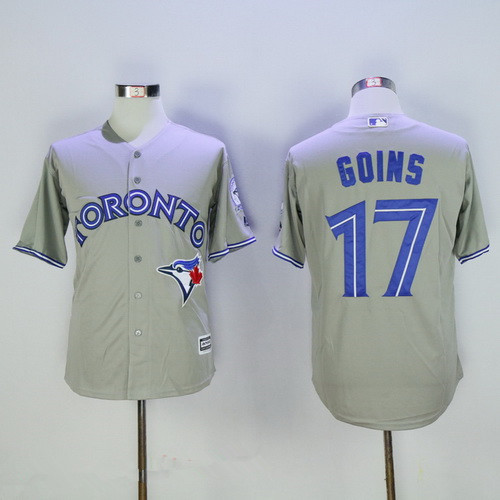 Men’s Toronto Blue Jays #17 Ryan Goins Gray Road Stitched MLB Majestic Cool Base Jersey