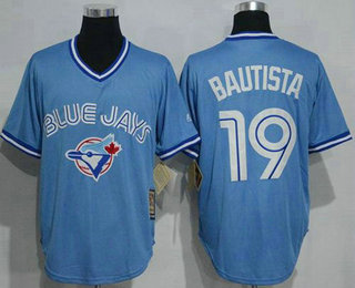 Men’s Toronto Blue Jays #19 Jose Bautista Light Blue Pullover Majestic Cool Base Cooperstown Collection Jersey