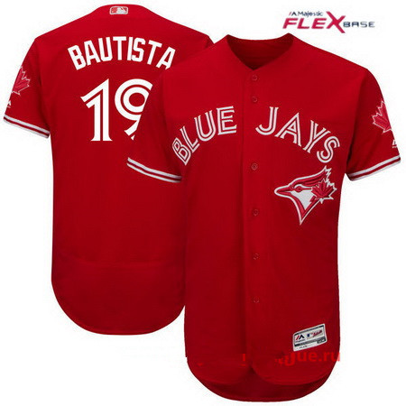 Men’s Toronto Blue Jays #19 Jose Bautista Red Stitched MLB 2017 Majestic Flex Base Jersey