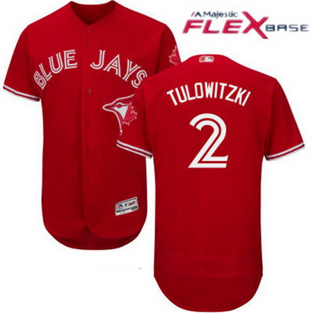 Men’s Toronto Blue Jays #2 Troy Tulowitzki Red Stitched MLB 2017 Majestic Flex Base Jersey