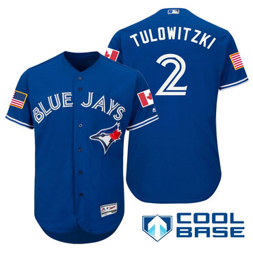 Men’s Toronto Blue Jays #2 Troy Tulowitzki Royal Blue Stars & Stripes Fashion Independence Day Stitched MLB Majestic Cool Base Jersey